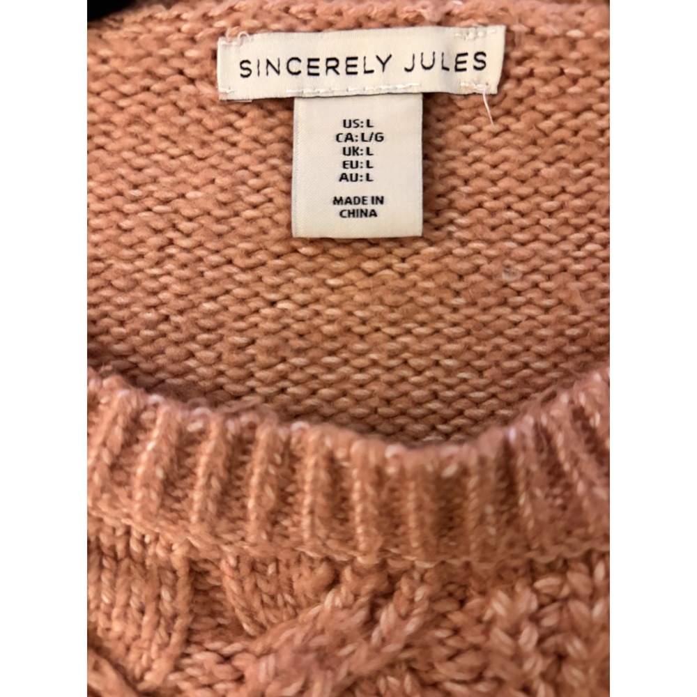 Sincerely Jules Women Orange Cable Knit Sweater Vest Crew Neck Size Large - Picture 3 of 5